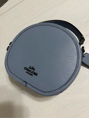 Coach Round Pebbled Leather Crossbody - Dusty Blue
